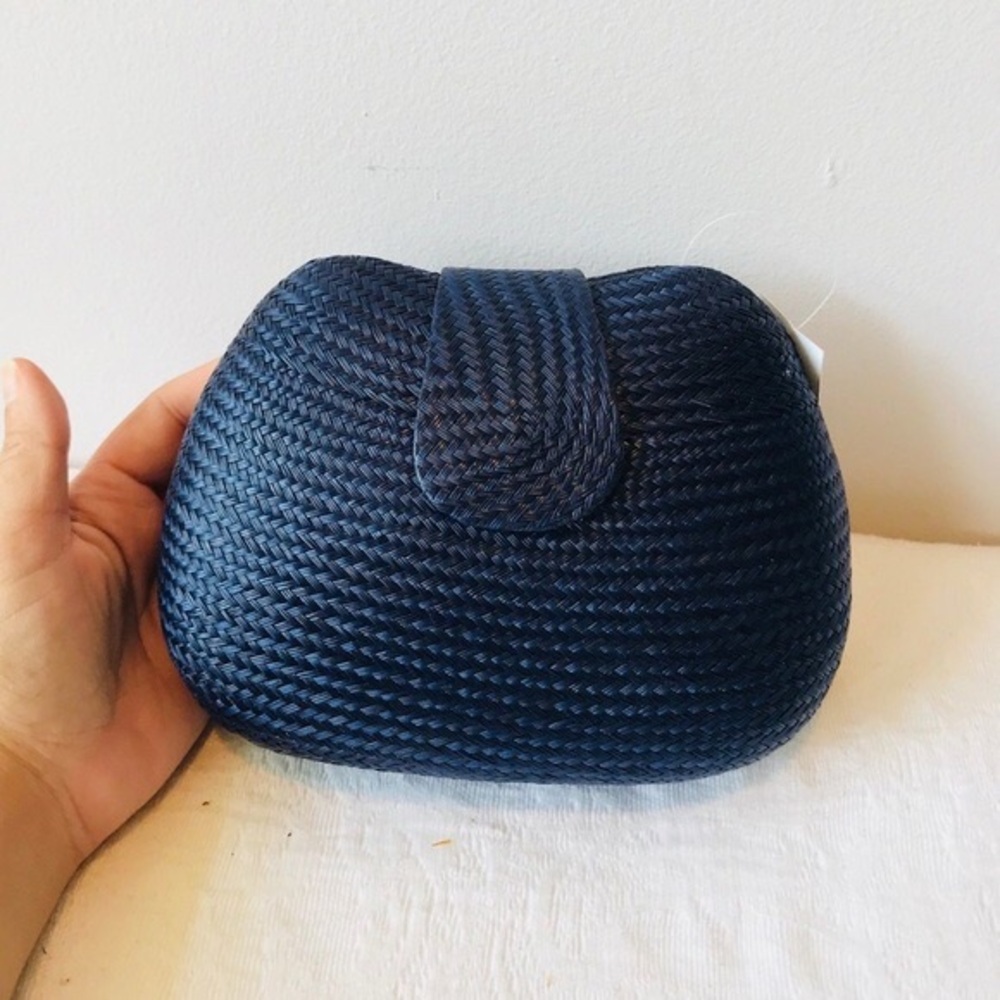 STUNNING Blue Straw Clutch w/Chain